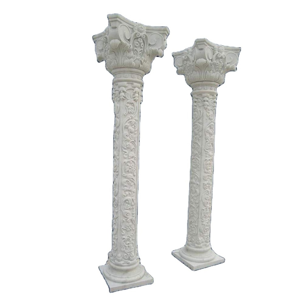 Exterior Natural Stone Columns Decorative White Marble Column and Roman Pillar