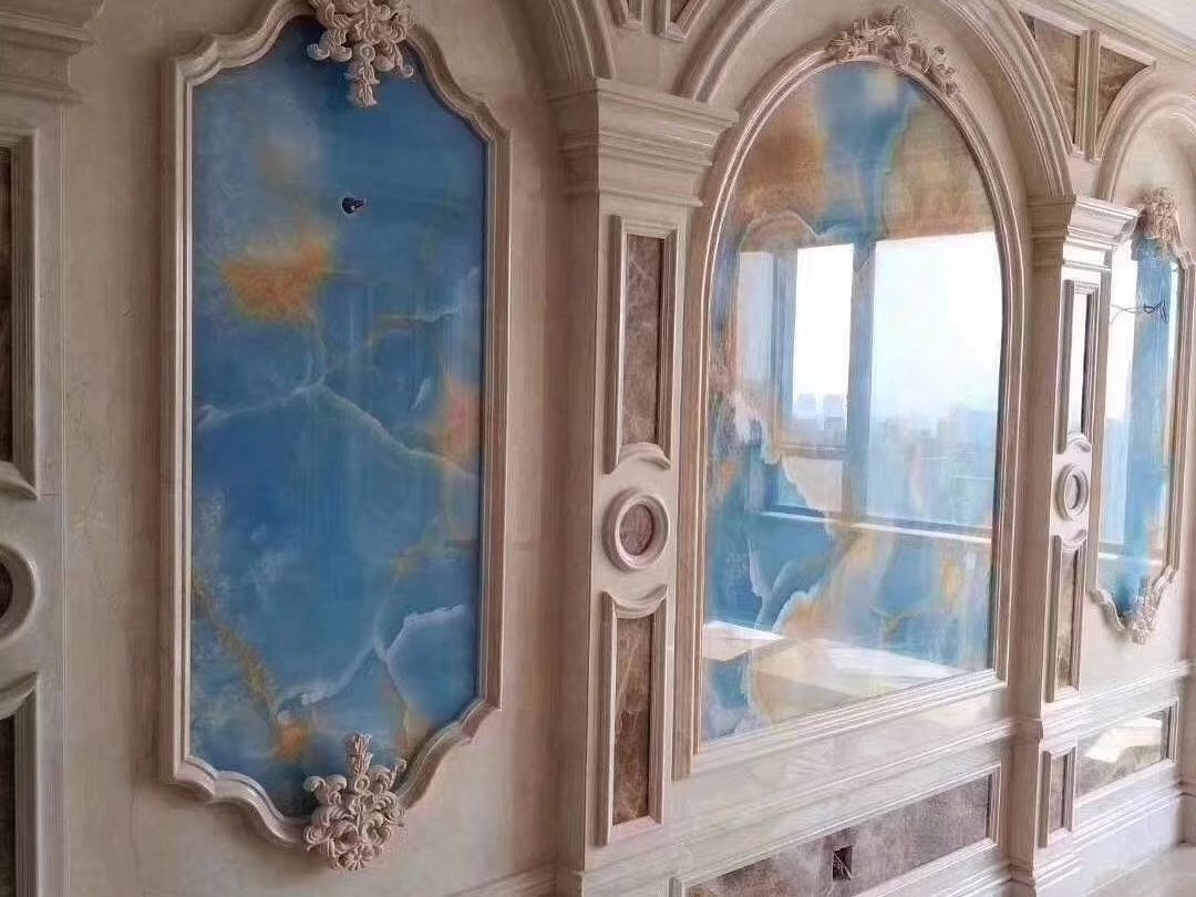 Wholesale Prices Decorative Tile Natural Translucent Stone Marble Wall Panels Blue Onyx Slab