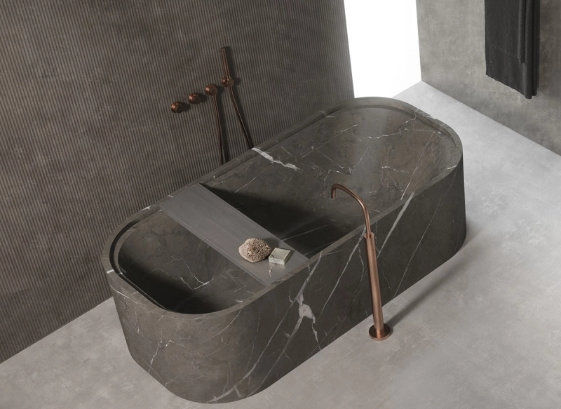 Black Marble Solid Surface Bathtub Natural Marble Freestanding  Bathtub