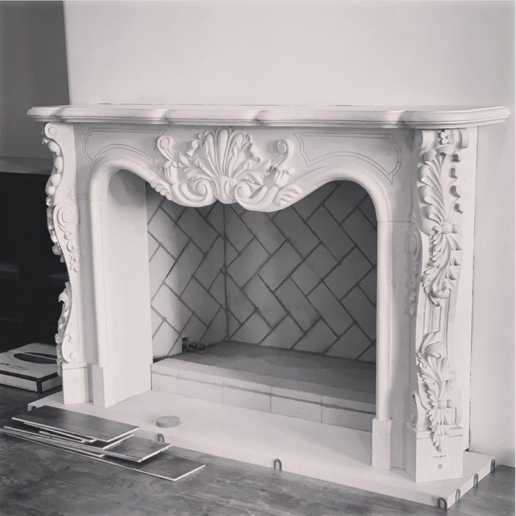 French Style Modern Design Hand Carved Decorative White Marble Fireplace Mantles