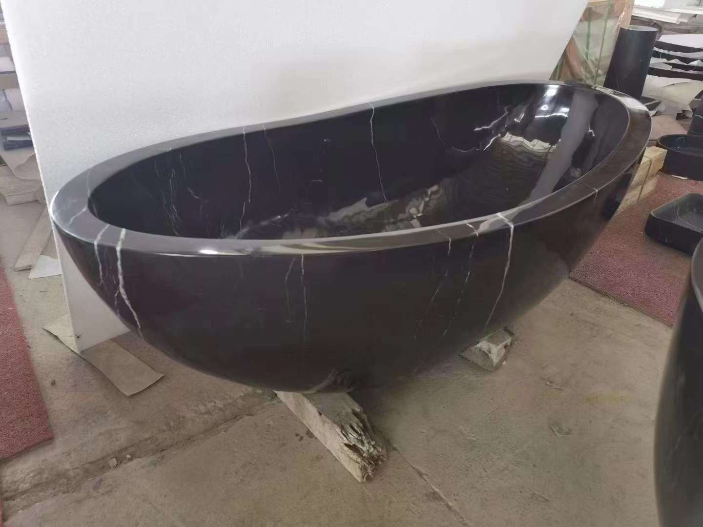 Black Marble Solid Surface Bathtub Natural Marble Freestanding  Bathtub