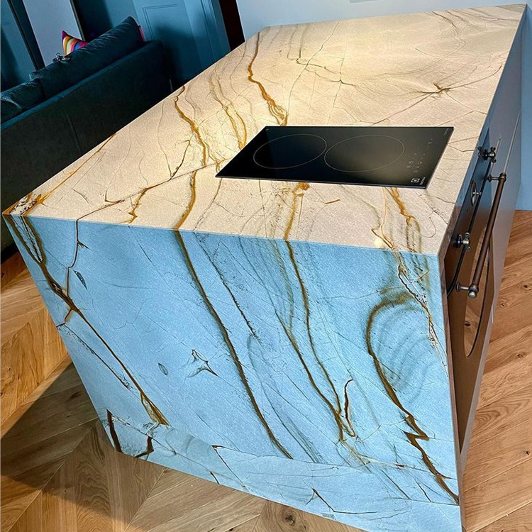 Luxury Quartzite Kitchen Island Design Roman Impression Blue Roma Quartzite Countertops