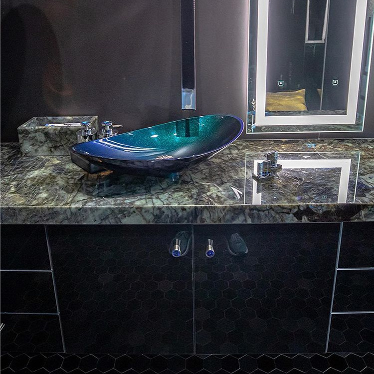 Luxury Cabinet Basin Bathroom Vanity Blue Labradorite Granite Bathroom Vanity With Single Sink