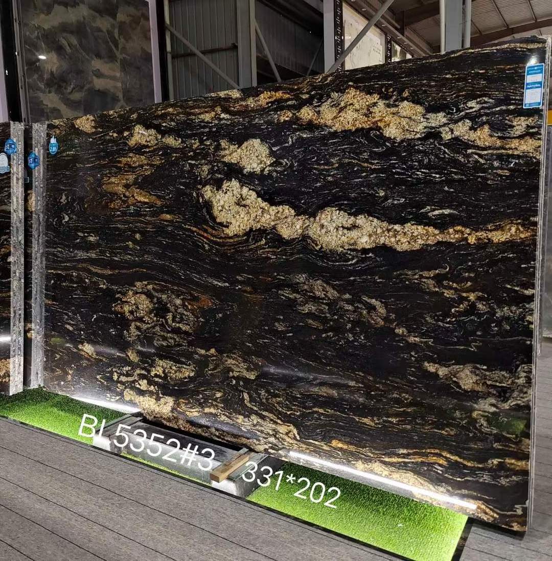 YD STONE Natural Black Gold Matrix Titanium Granite Slabs Magma Gold Granite for Countertop