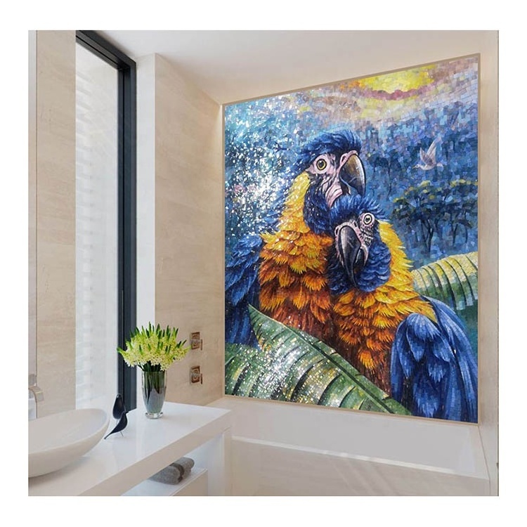 Custom Design Wall Mural Puzzle Decorative Bird Glass Mosaic Pattern for Art Mosaics