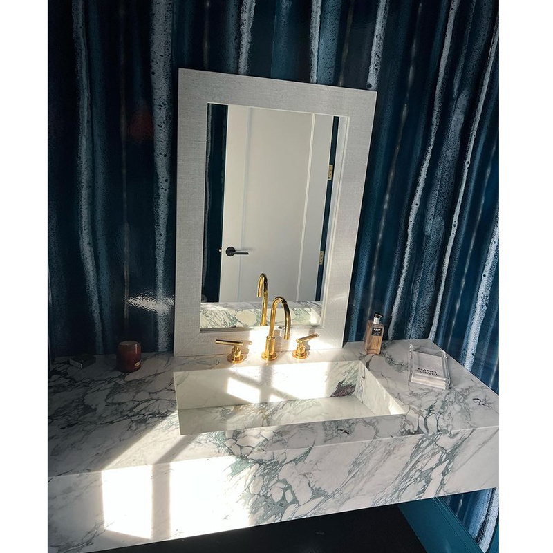 Luxury Calacatta Arabescato Corchia Marble bathroom vanity with Mirrored Cabinets