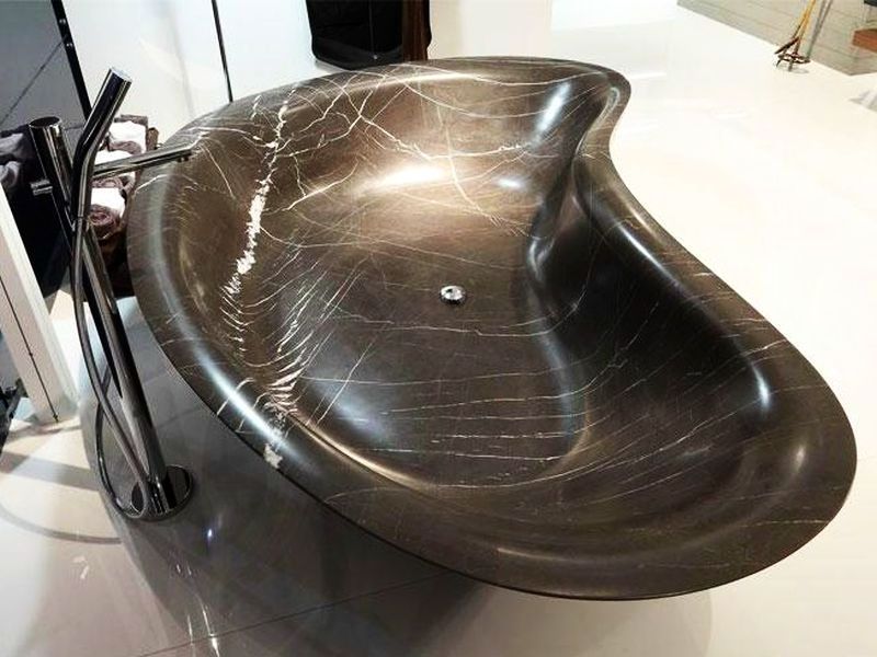 Black Marble Solid Surface Bathtub Natural Marble Freestanding  Bathtub