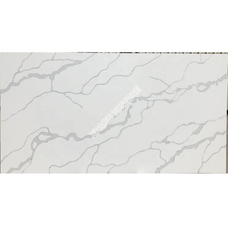 Artificial calcatta prefab kitchen white quartz countertop with grey veins