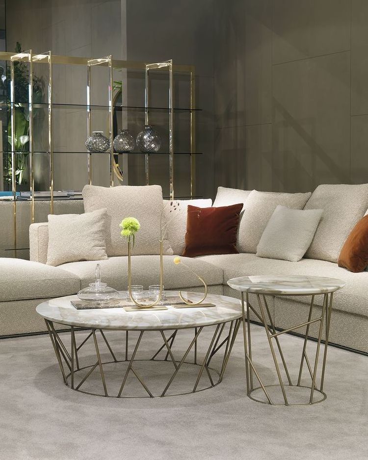 Luxury Bedroom Round Natural Calacatta Gold Marble Coffee Table with Stainless Steel Legs