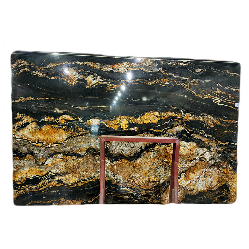 Luxury Polish Natural Stone Black Granite with Gold Veins for Kitchen Countertop