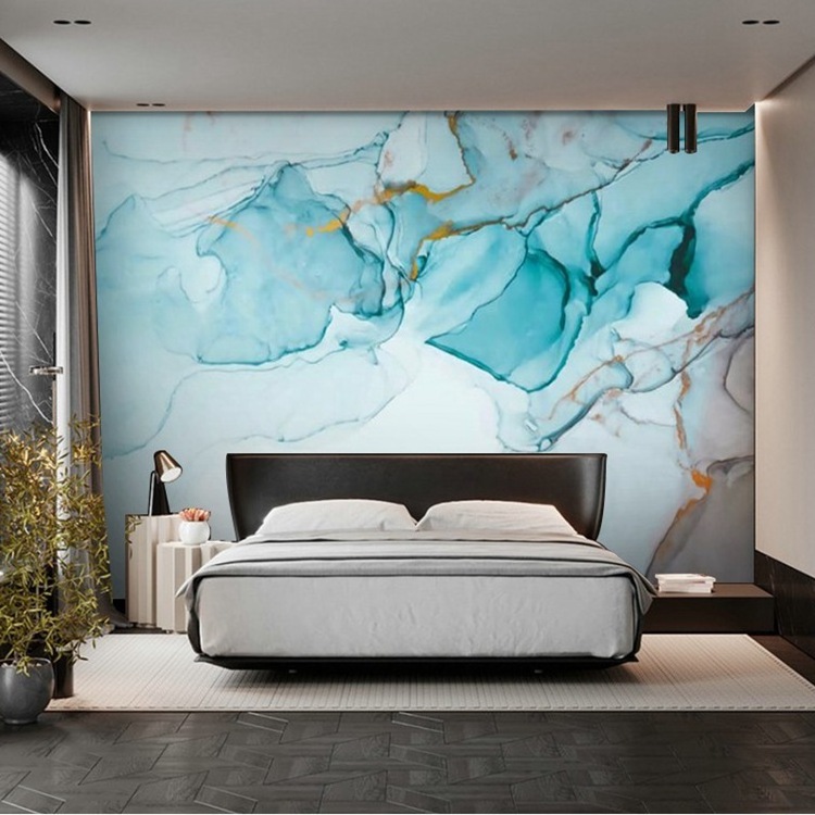 Modern light luxury blue gilt marble pattern mural Nordic TV background wall wallpaper