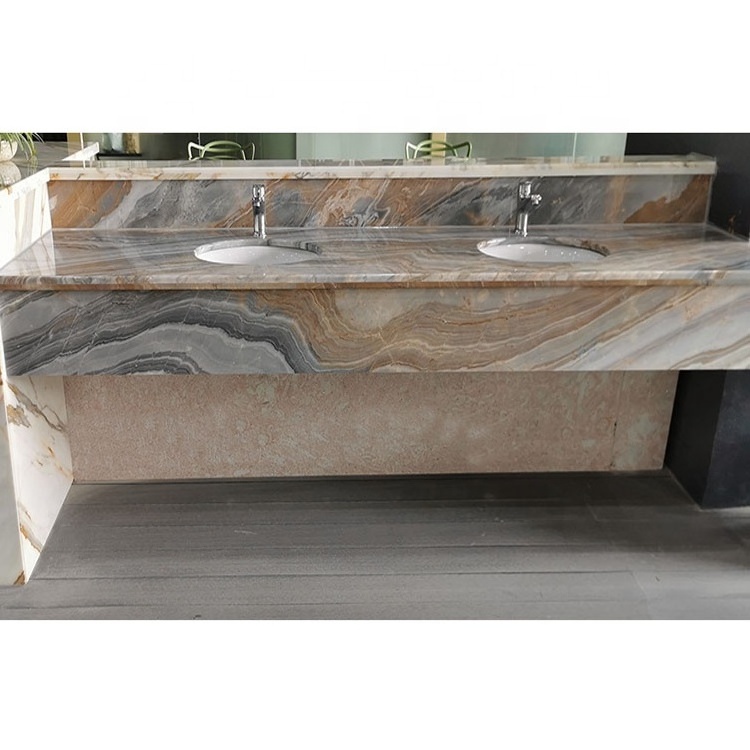 Blue marble stone vanity bathroom countertops with built in sinks