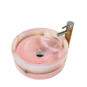 2022 Modern Style Natural Marble Bathroom Sinks Pink Onyx Hand Wash Basin