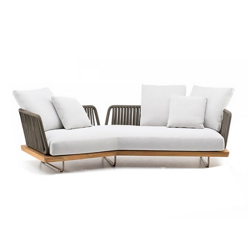 Modern Wood Sofa with Coffee Table Nordic Style Luxury Sofa Set for Villa Courtyard