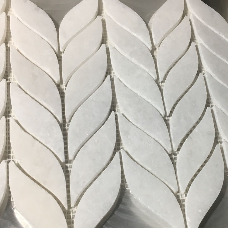 High quality leaf shaped pure white mosaic marble tile backsplash