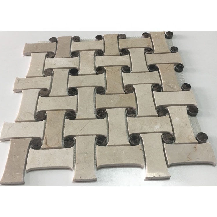 Brown dot mounting beige 3d basketweave floor mosaic tiles and mosaic