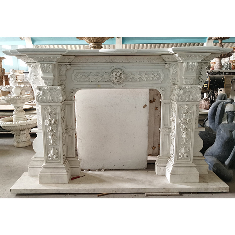 Modern Fireplace Sculpture Surround White Marble Fireplace Mantel for Indoor Decor