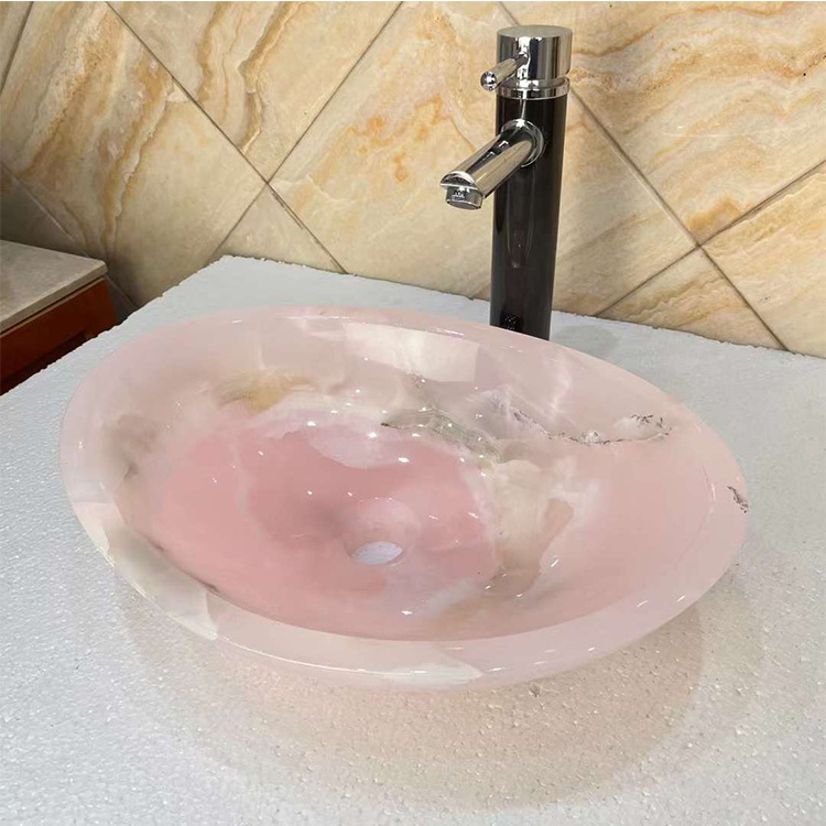 2022 Modern Style Natural Marble Bathroom Sinks Pink Onyx Hand Wash Basin