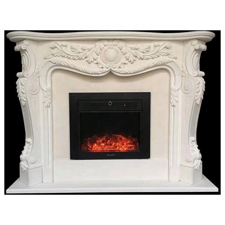 Luxury Stone Indoor Hand Carved White Marble Surround Marble Fireplace Mantle