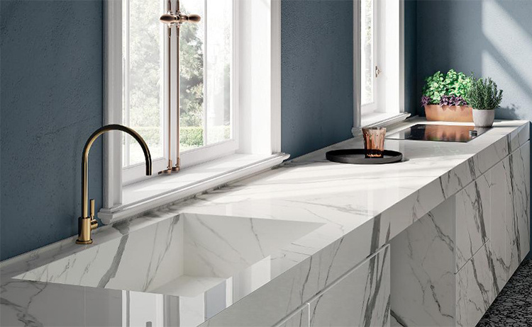 Artificial calacatta marble kitchen tile slab countertop for kitchen vanity