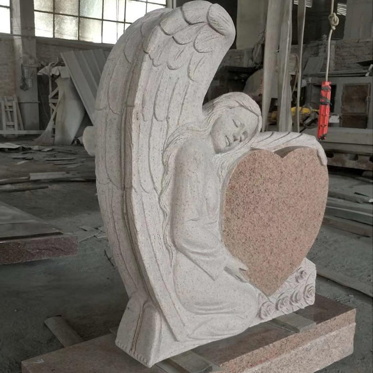 Black Granite Angel Heart Design Headstone and Monuments Chinese Gravestone