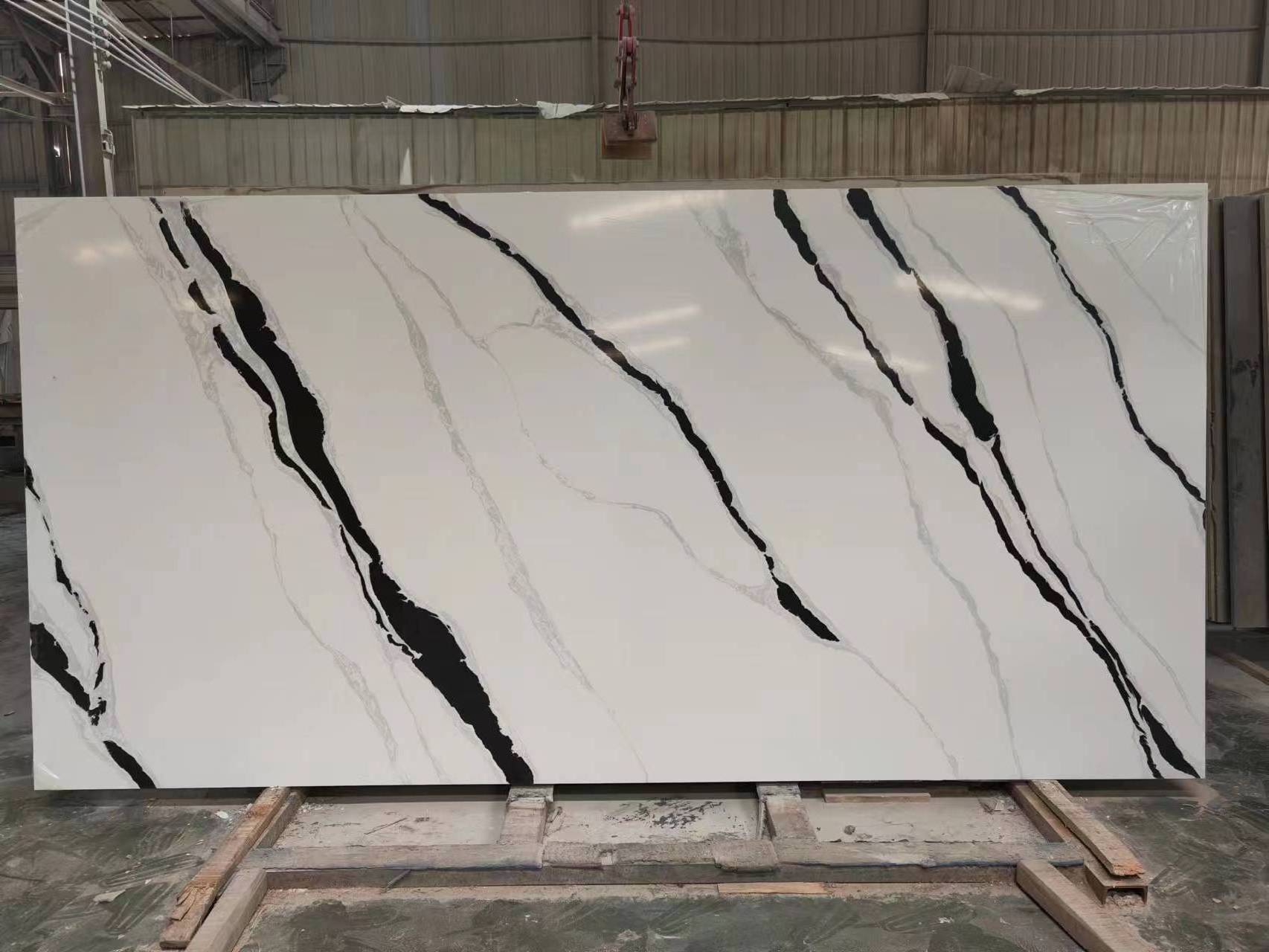 Ydstone Panda White Quartz Stone Slab Kitchen Countertop Quartz Slab Kitchen Countertop White with Black Veins