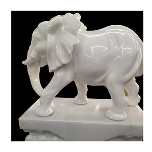 Stone Craft Hand Carving Onyx Elephant Sculpture White Jade Decorative Statues