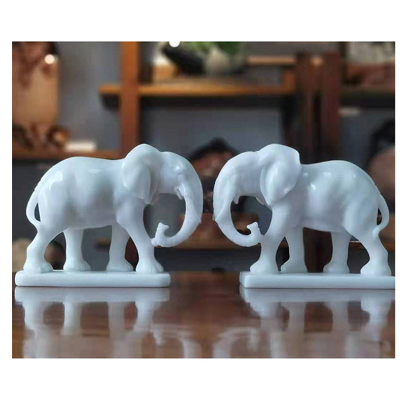 Stone Craft Hand Carving Onyx Elephant Sculpture White Jade Decorative Statues