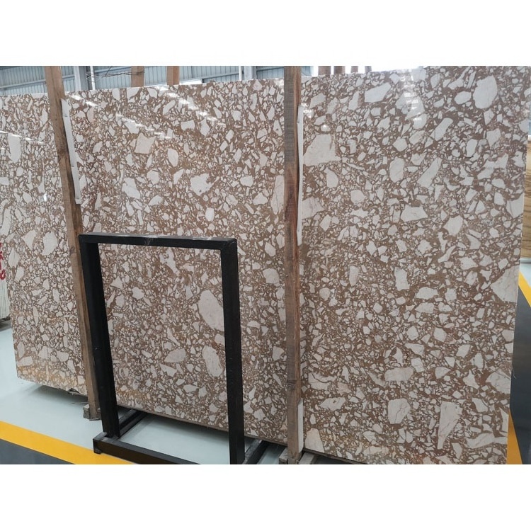 Low Price Natural Stone Terrazzo Floor Tiles Brown Red Italian Apartment  Marble Slabs