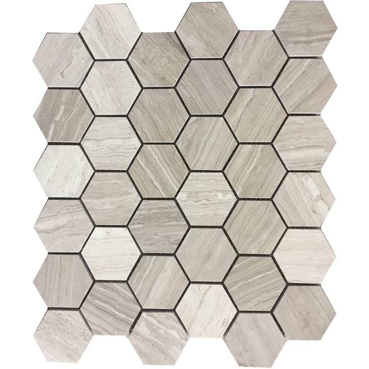 Wall decoration materials white wood marble tile hexagon backsplash