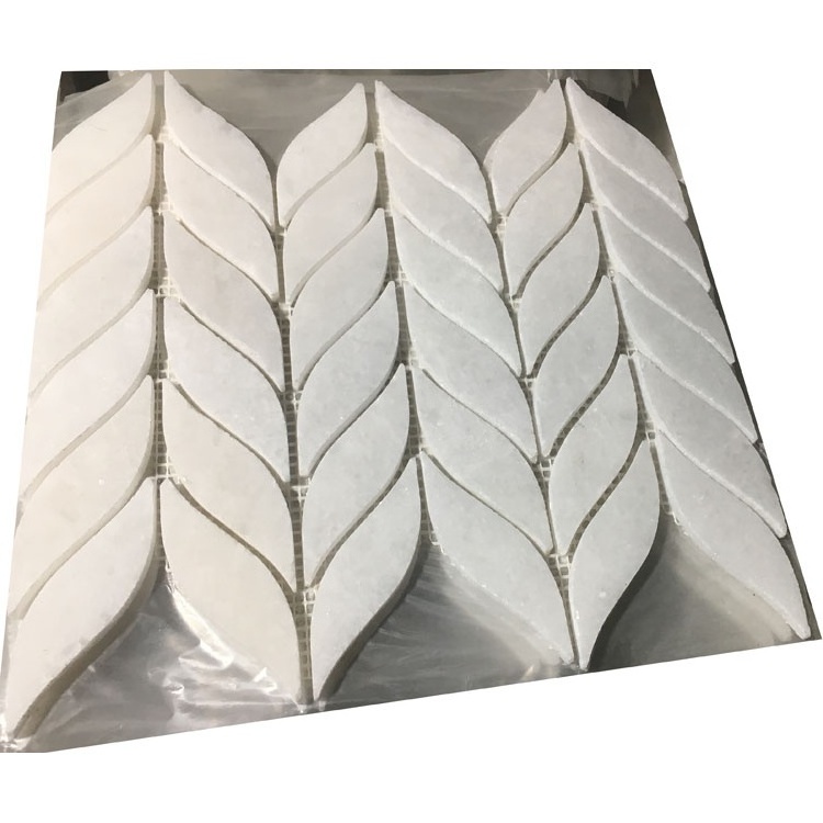 High quality leaf shaped pure white mosaic marble tile backsplash