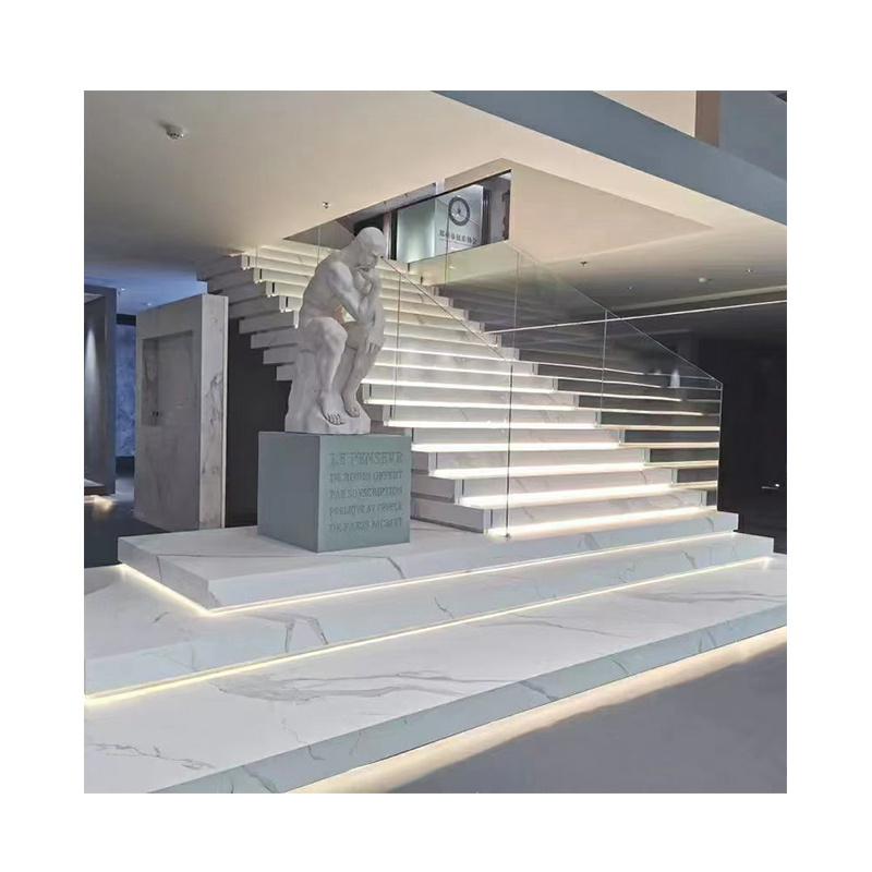 YD STONE Indoor Sintered Stone Stairs Case Design Non Slip Modern White Marble Stair Steps Tiles