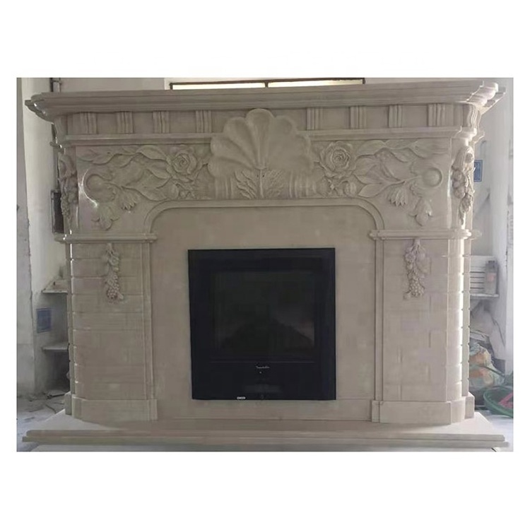 Luxury Stone Indoor Hand Carved White Marble Surround Marble Fireplace Mantle