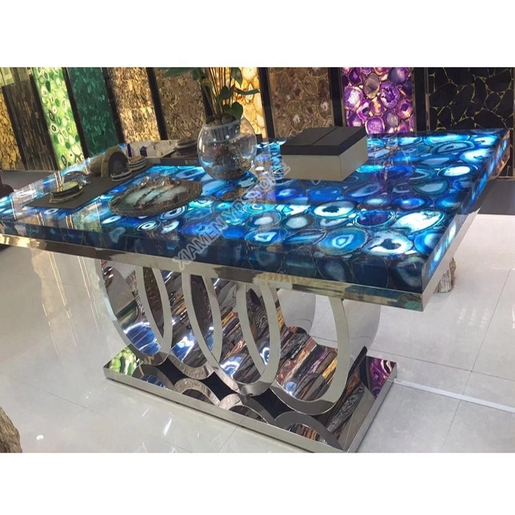 Luxury home decoration sidetable table top blue marble onyx agate stone slab