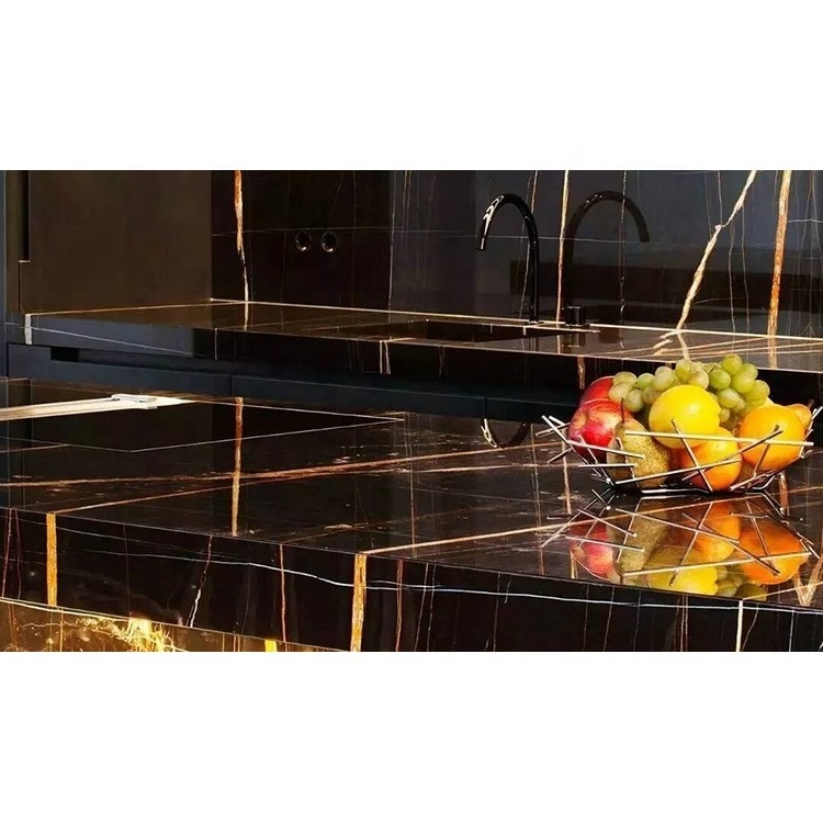 Hot Sale Indoor 30x30 Bookmatch Saint Laurent Black Gold Marble Slabs Tile for Floor