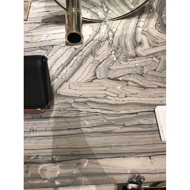 Hot Sale Polished Stone Fossil Stone Slabs Coffee Table Top Floor Tiles Gray Grey Marble