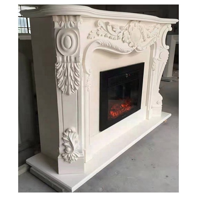 Luxury Stone Indoor Hand Carved White Marble Surround Marble Fireplace Mantle