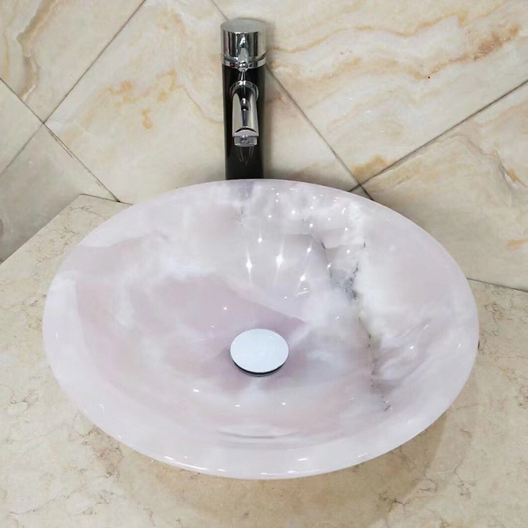 2022 Modern Style Natural Marble Bathroom Sinks Pink Onyx Hand Wash Basin