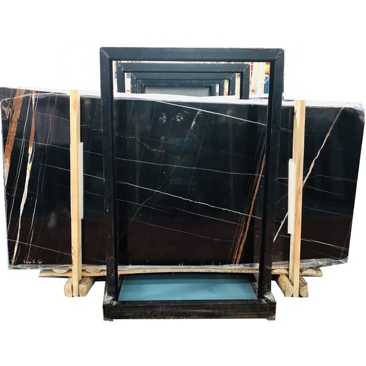 Hot Sale Indoor 30x30 Bookmatch Saint Laurent Black Gold Marble Slabs Tile for Floor