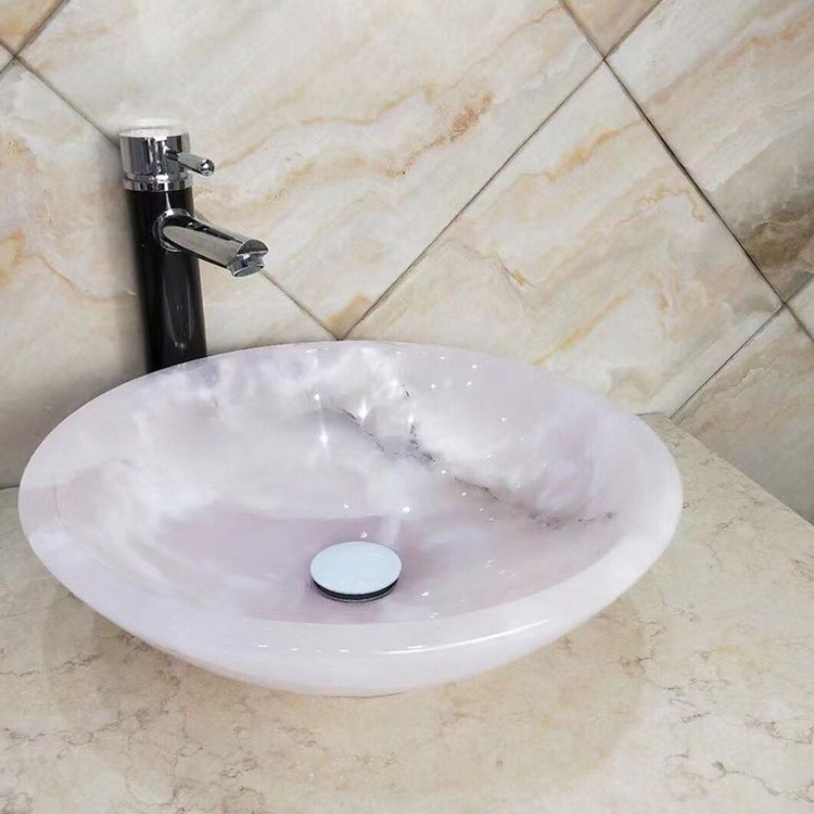 2022 Modern Style Natural Marble Bathroom Sinks Pink Onyx Hand Wash Basin