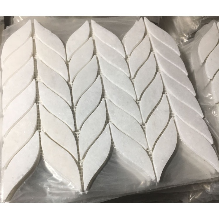 High quality leaf shaped pure white mosaic marble tile backsplash