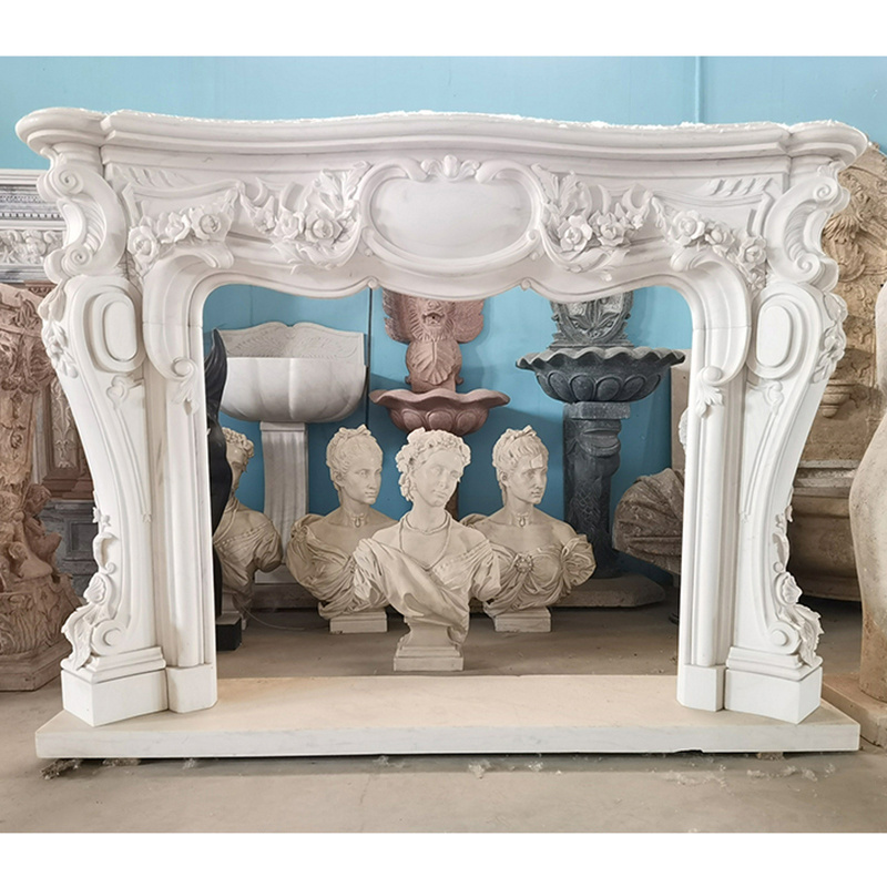 Modern Fireplace Sculpture Surround White Marble Fireplace Mantel for Indoor Decor