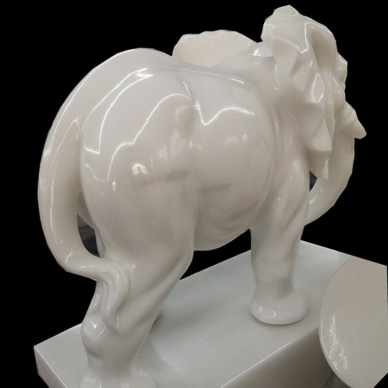 Stone Craft Hand Carving Onyx Elephant Sculpture White Jade Decorative Statues