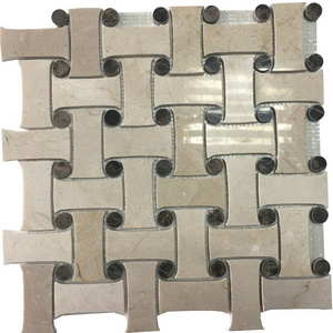 Brown dot mounting beige 3d basketweave floor mosaic tiles and mosaic