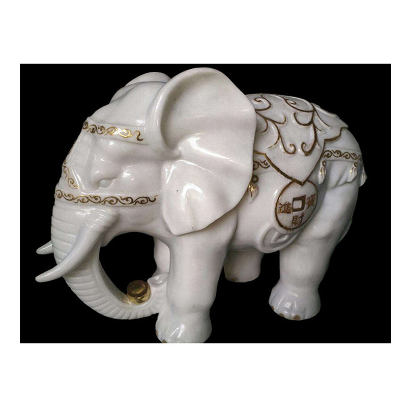 Stone Craft Hand Carving Onyx Elephant Sculpture White Jade Decorative Statues