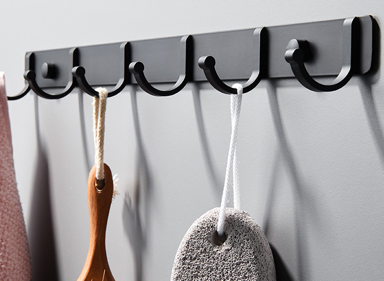 Multi-hook Hanger Over Door Hooks Space Aluminum Towel Rack Coat Hat Hooks Towel Racks Bathroom Black