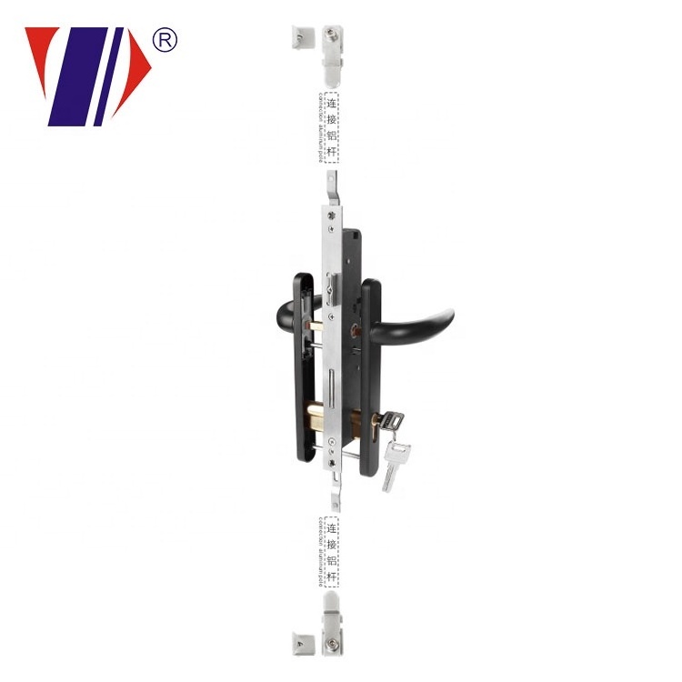 Aluminum sliding double latch door lock with pull handle