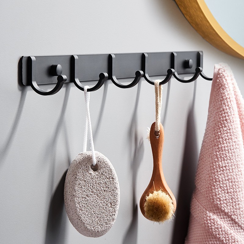 Multi-hook Hanger Over Door Hooks Space Aluminum Towel Rack Coat Hat Hooks Towel Racks Bathroom Black