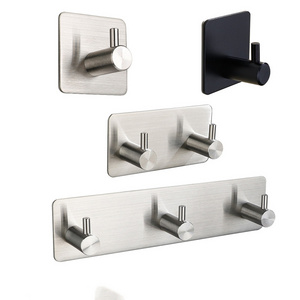 Stainless Steel Heavy Duty Home Sticky Adhesive Wall Hanger Hanging Towel Hooks for Cabinet Closet Door