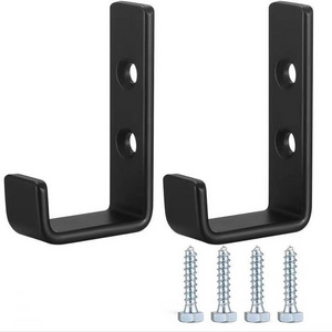 Steel Wall Mounting Storage Hook Black Towel Hooks Heavy Duty Double Hole Screw Installation Hook